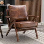 Fauteuil d'appoint en cuir rembourré avec cadre en bois massif et coussins amovibles