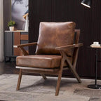 Fauteuil d'appoint en cuir rembourré avec cadre en bois massif et coussins amovibles