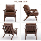 Fauteuil d'appoint en cuir rembourré avec cadre en bois massif et coussins amovibles