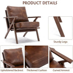 Fauteuil d'appoint en cuir rembourré avec cadre en bois massif et coussins amovibles