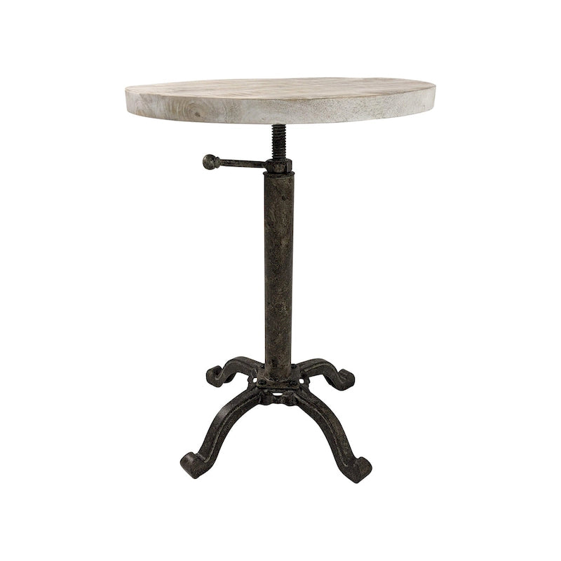 Table vintage réglable Carolina Living Colton – Plateau en bois flotté naturel – Piètement en fer vieilli
