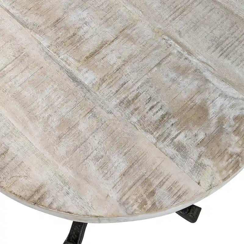 Table vintage réglable Carolina Living Colton – Plateau en bois flotté naturel – Piètement en fer vieilli