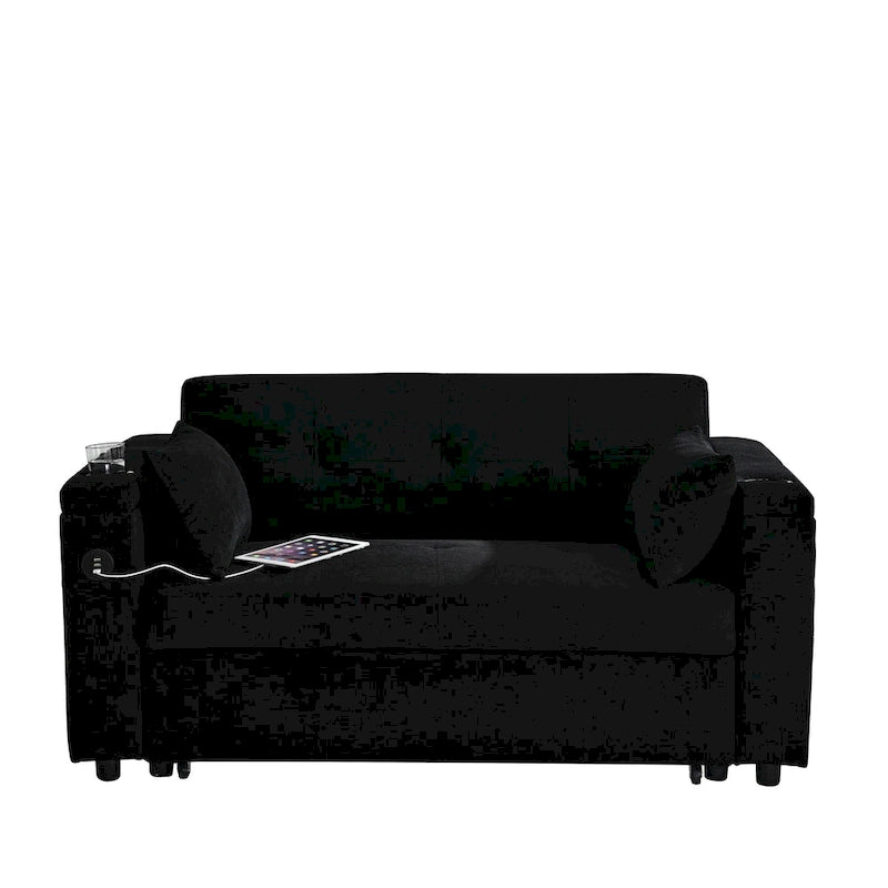 Canapé convertible gigogne 54 double place inclinable avec accoudoirs, rangement et poches latérales, dossier réglable et