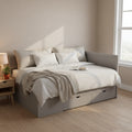 Lit de repos simple avec tiroirs et étagères, gris
