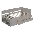 Lit de repos simple avec tiroirs et étagères, gris