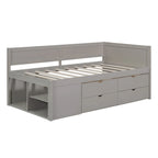Lit de repos simple avec tiroirs et étagères, gris