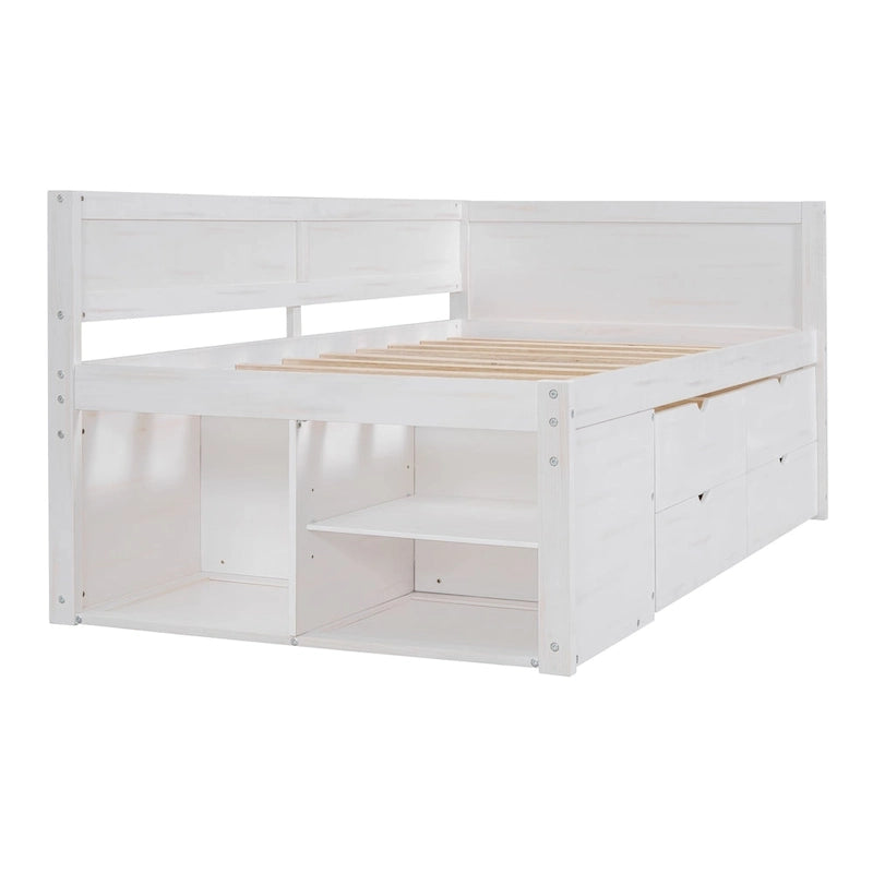 Lit de repos simple avec tiroirs et étagères, gris