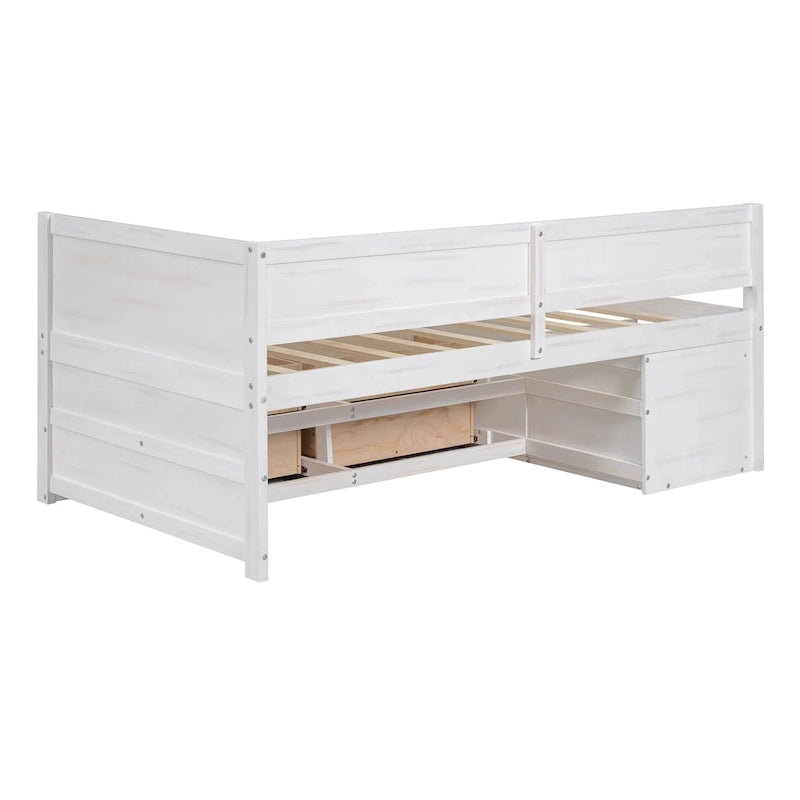 Lit de repos simple avec tiroirs et étagères, gris