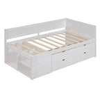 Lit de repos simple avec tiroirs et étagères, gris