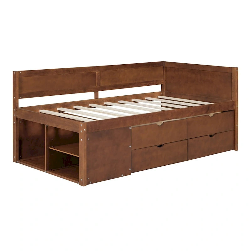 Lit de repos simple avec tiroirs et étagères, gris
