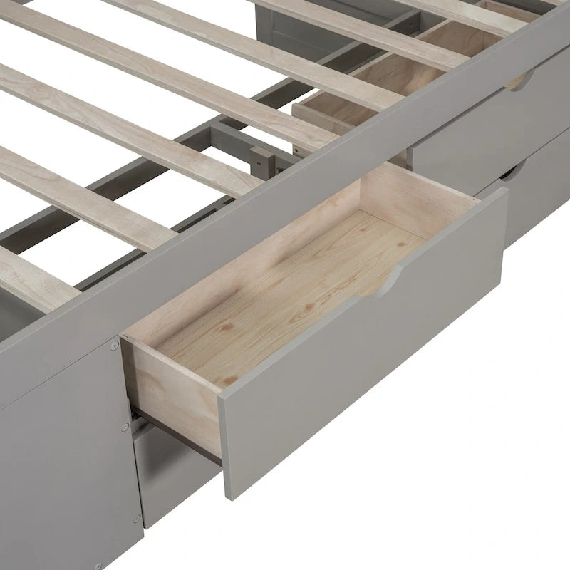 Lit de repos simple avec tiroirs et étagères, gris