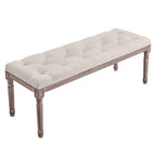 Banc extra long capitonné vintage français avec cadre en bois sculpté