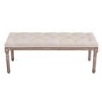 Banc extra long capitonné vintage français avec cadre en bois sculpté