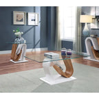 Tong Contemporary White and Natural 47-inch Glass Top 2-Piece Coffee Table Set by Furniture of America