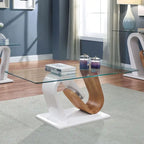 Ensemble de 2 tables basses contemporaines blanches et naturelles de 119 cm avec plateau en verre
