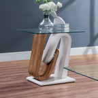 Ensemble de 2 tables basses contemporaines blanches et naturelles de 119 cm avec plateau en verre