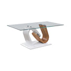 Ensemble de 2 tables basses contemporaines blanches et naturelles de 119 cm avec plateau en verre