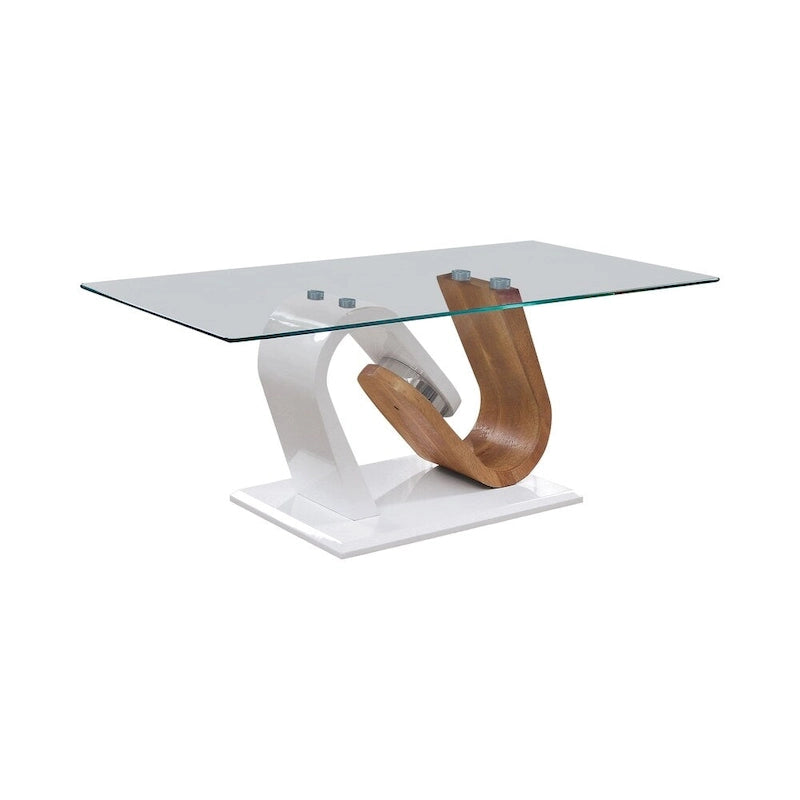 Ensemble de 2 tables basses contemporaines blanches et naturelles de 119 cm avec plateau en verre