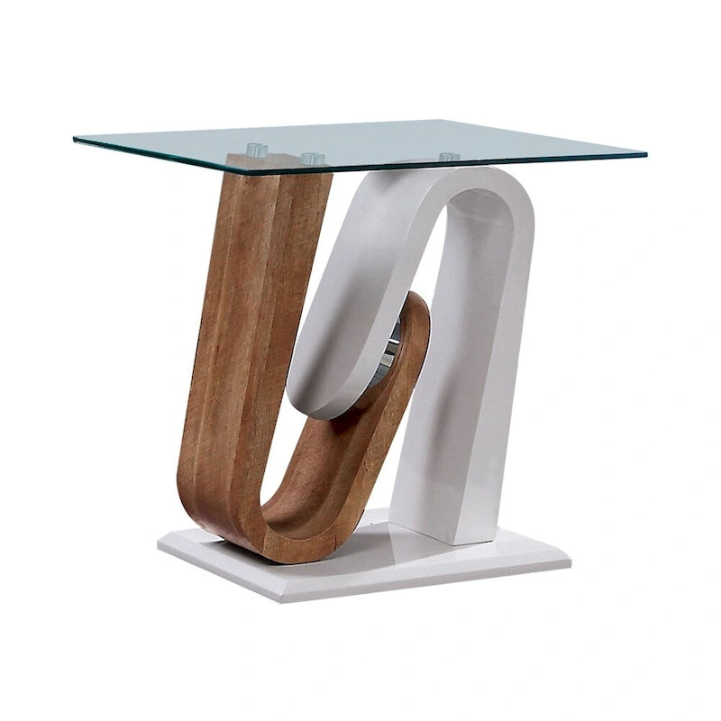 Ensemble de 2 tables basses contemporaines blanches et naturelles de 119 cm avec plateau en verre