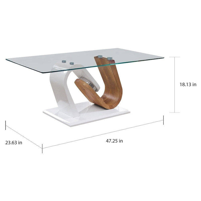 Ensemble de 2 tables basses contemporaines blanches et naturelles de 119 cm avec plateau en verre