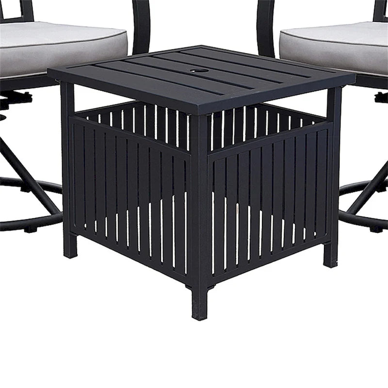 Table de bistro de jardin en acier avec trou pour parasol