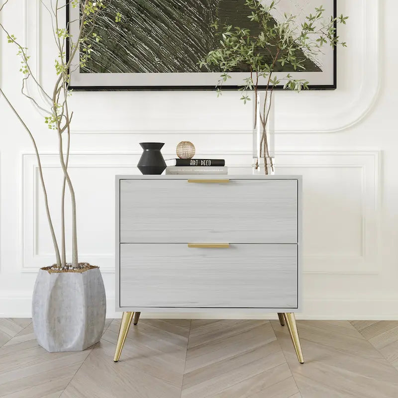 Table de chevet en bois contemporaine à 2 tiroirs