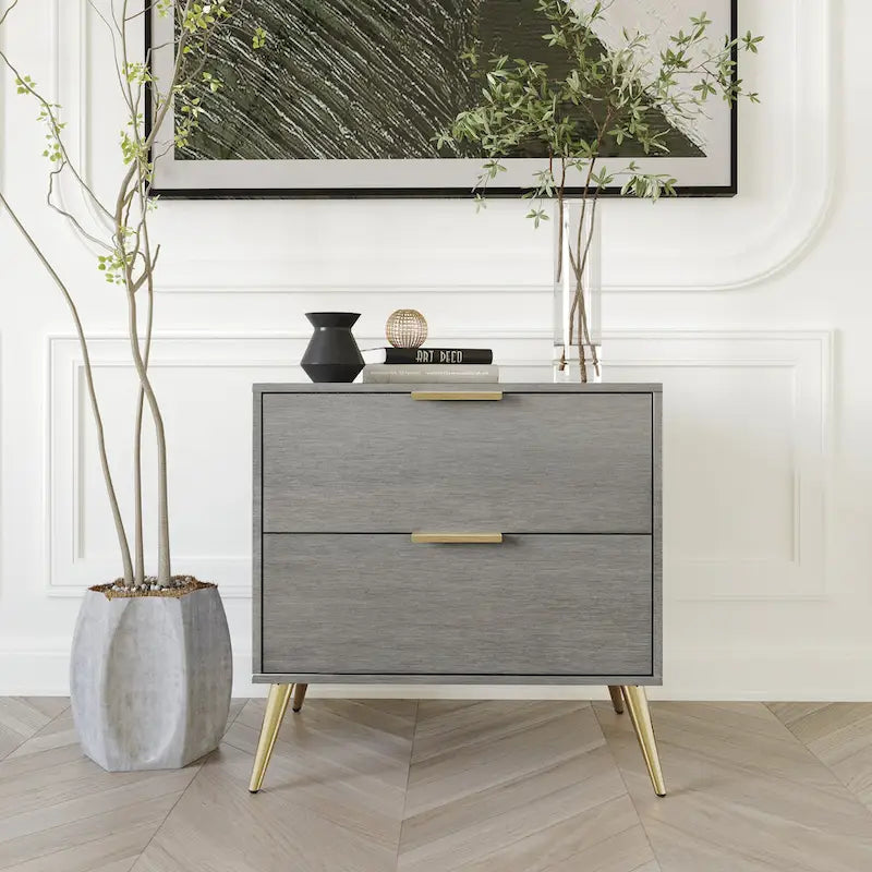 Table de chevet en bois contemporaine à 2 tiroirs