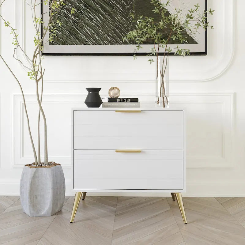 Table de chevet en bois contemporaine à 2 tiroirs