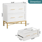 Classeur de 32 pouces, classeur latéral moderne à 2 tiroirs pour documents format Lettre/Légal/A4, pour bureau à domicile, blanc et or