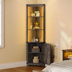 Meuble d'angle LED de rangement avec lumière, meuble d'angle haut de style ferme avec porte coulissante