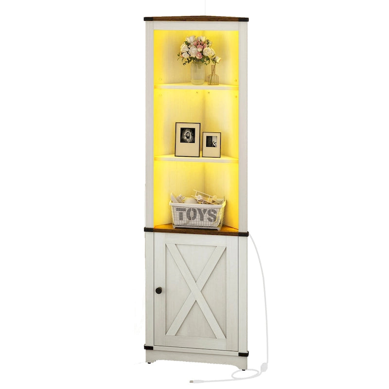 Meuble d'angle LED de rangement avec lumière, meuble d'angle haut de style ferme avec porte coulissante