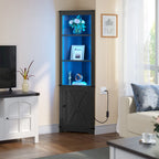 Meuble d'angle LED de rangement avec lumière, meuble d'angle haut de style ferme avec porte coulissante