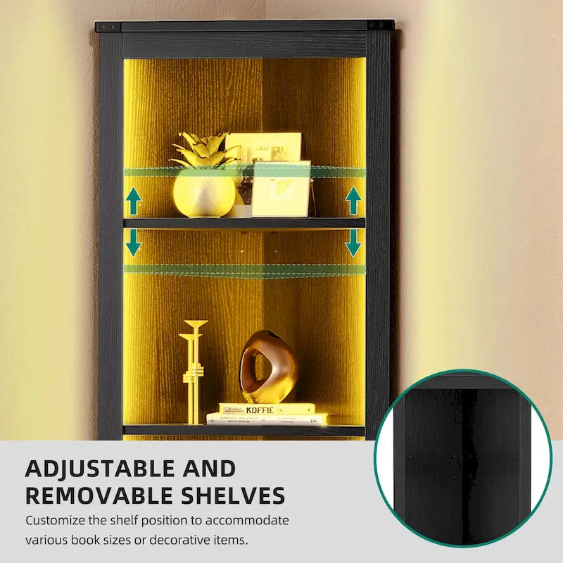 Meuble d'angle LED de rangement avec lumière, meuble d'angle haut de style ferme avec porte coulissante