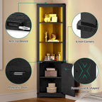 Meuble d'angle LED de rangement avec lumière, meuble d'angle haut de style ferme avec porte coulissante