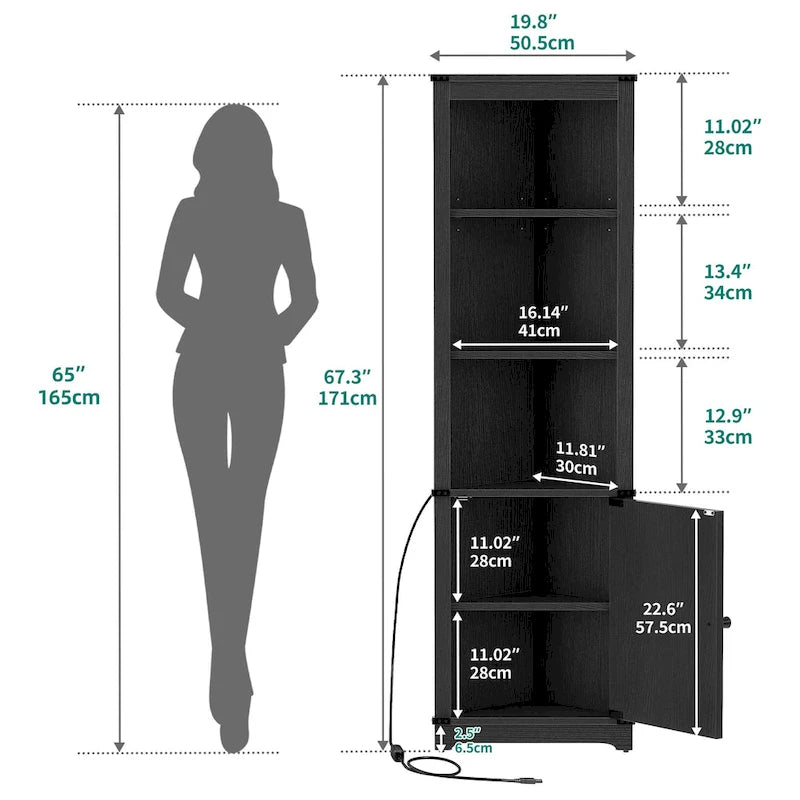 Meuble d'angle LED de rangement avec lumière, meuble d'angle haut de style ferme avec porte coulissante