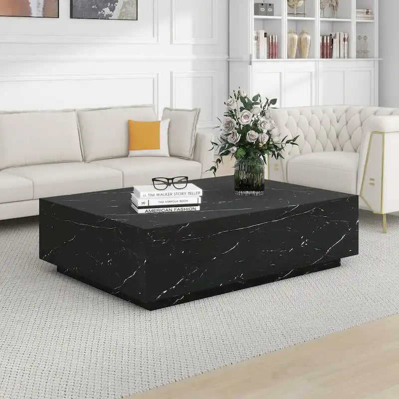 Table basse rectangulaire en faux marbre massif