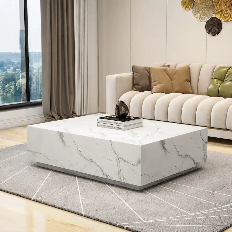 Table basse rectangulaire en faux marbre massif