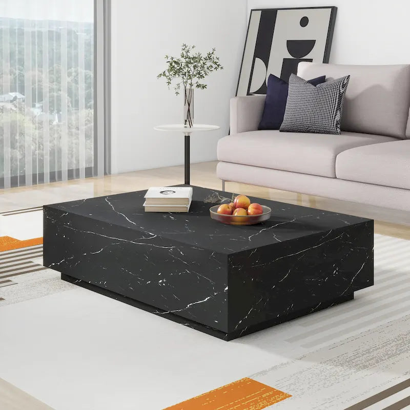 Table basse rectangulaire en faux marbre massif