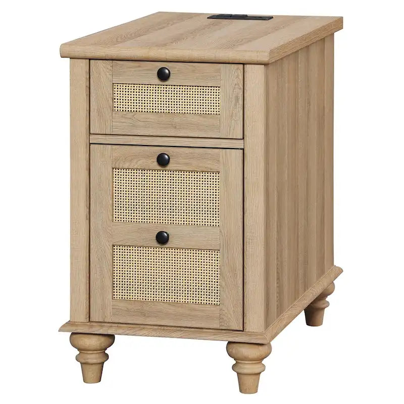 Table d'appoint de ferme avec station de recharge, Table d'appoint de canapé en bois