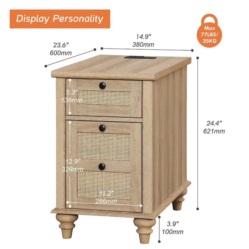 Table d'appoint de ferme avec station de recharge, Table d'appoint de canapé en bois