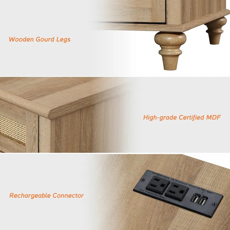 Table d'appoint de ferme avec station de recharge, Table d'appoint de canapé en bois