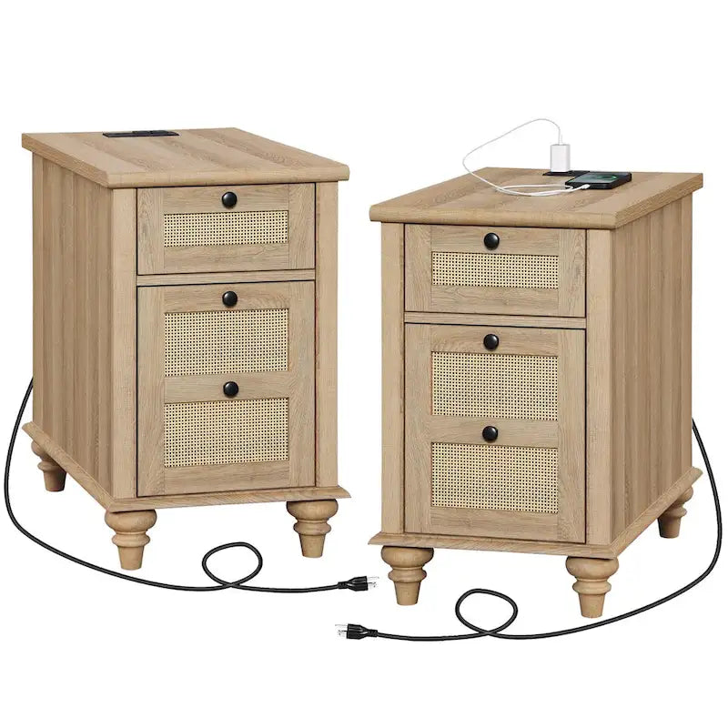 Table d'appoint de ferme avec station de recharge, Table d'appoint de canapé en bois