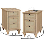 Table d'appoint de ferme avec station de recharge, Table d'appoint de canapé en bois