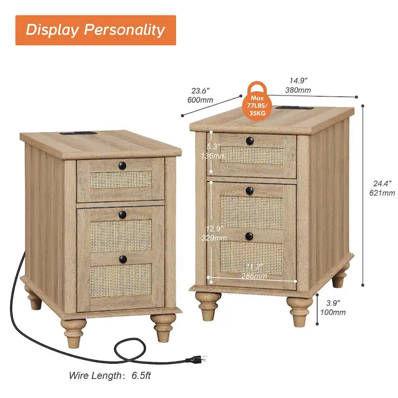 Table d'appoint de ferme avec station de recharge, Table d'appoint de canapé en bois