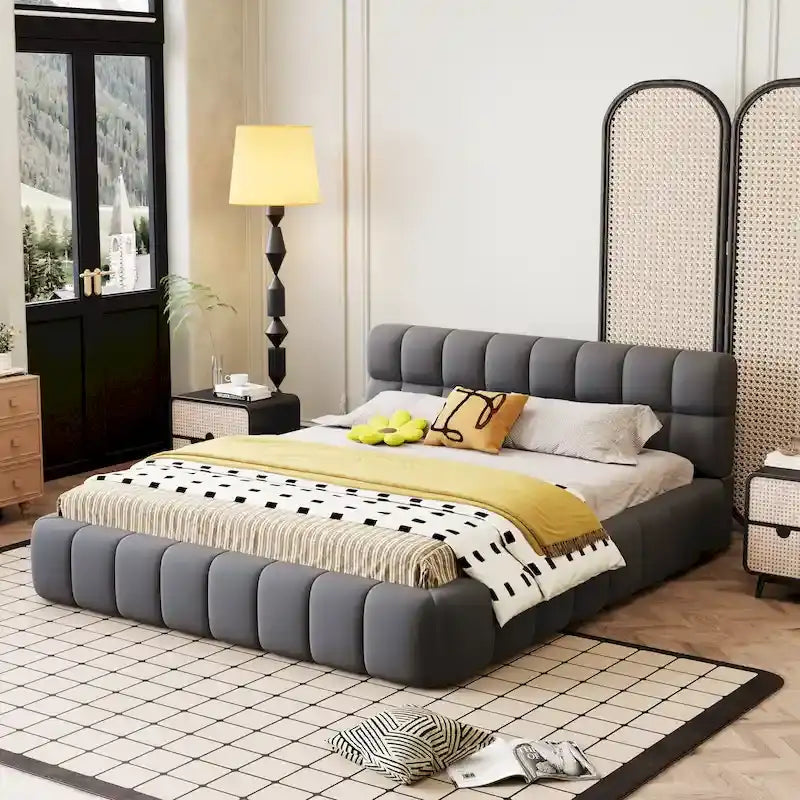Cadre de lit plateforme Queen Size avec tissu épais