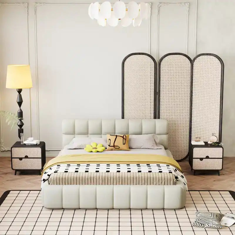 Cadre de lit plateforme Queen Size avec tissu épais