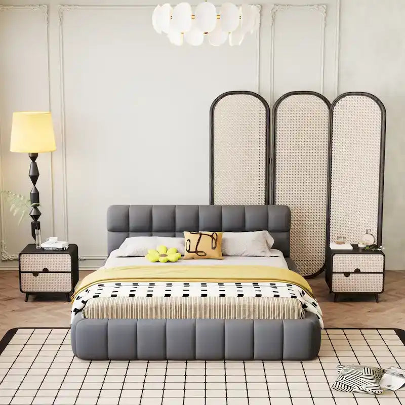 Cadre de lit plateforme Queen Size avec tissu épais