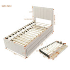 Lit plateforme rembourré double avec lit gigogne et 3 tiroirs, tissu en lin