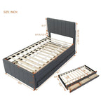 Lit plateforme rembourré double avec lit gigogne et 3 tiroirs, tissu en lin