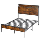 Cadre de lit Queen Size, lit plateforme avec tête de lit de rangement et station de recharge, antidérapant et sans bruit